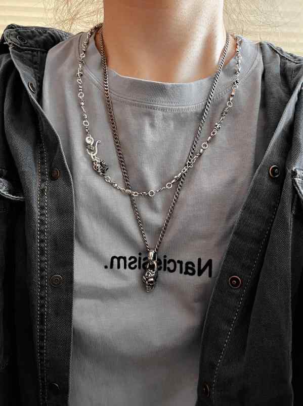 ネックレス ドクロ スカル 韓国 スターリングシルバー クロス 十字架 ショート レトロ メンズ レディース チェーン