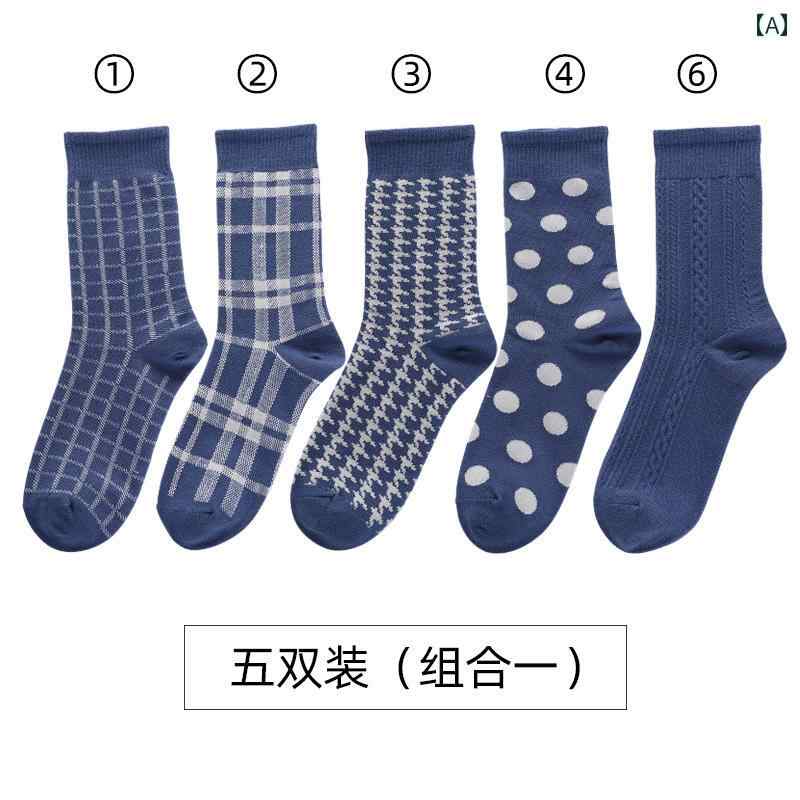 靴下 ソックス レディース かわいい おしゃれ 秋冬 綿 韓国 カジュアル 丈 チェック ドット