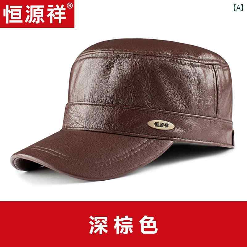 ワークキャップ 帽子 メンズ おしゃれ 秋冬 シープスキン レザー 革 紳士 フラットトップ ブラウン ブラック|おうち健康生活