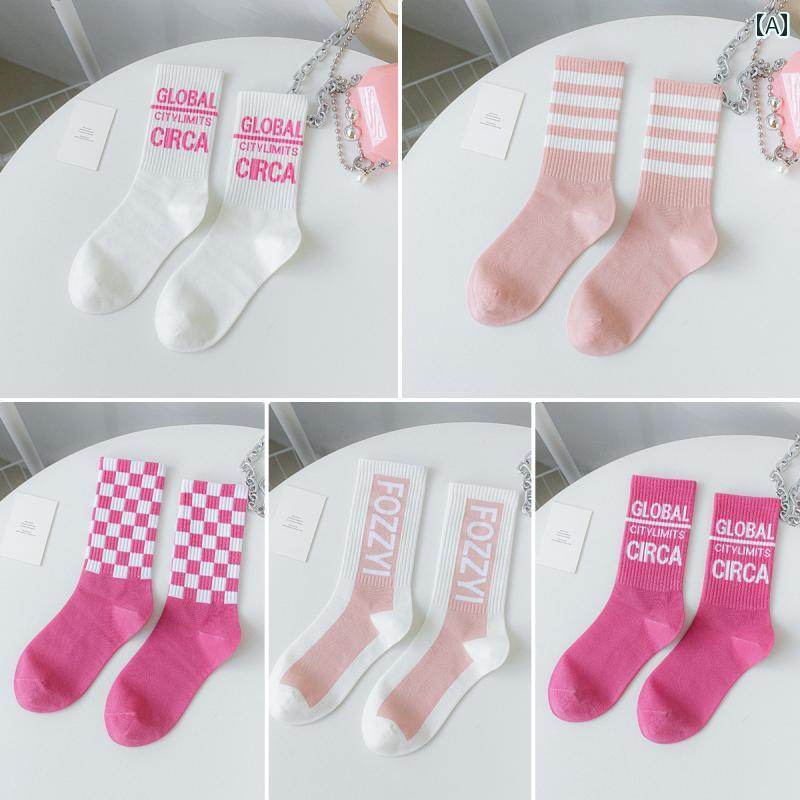 靴下 ソックス レディース かわいい おしゃれ 綿 ストリート スポーツ 秋冬 丈 ピンク