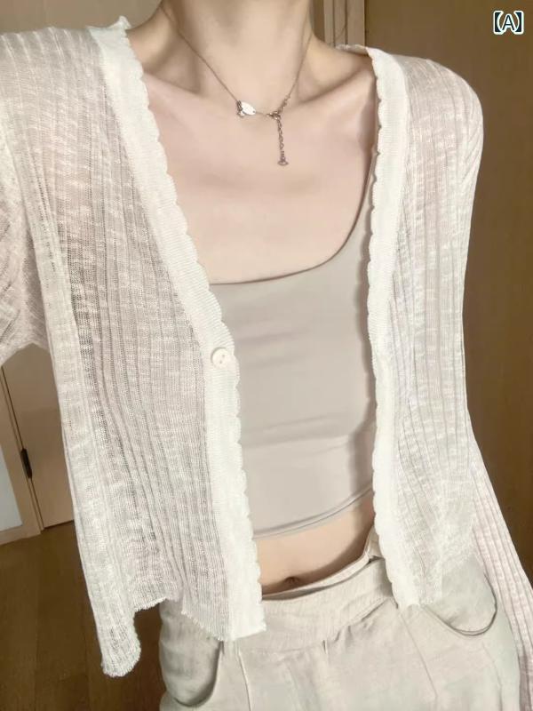 ニット レディース カーディガン おしゃれ カジュアル 春夏 薄手 ショート パープル ブルー ホワイト