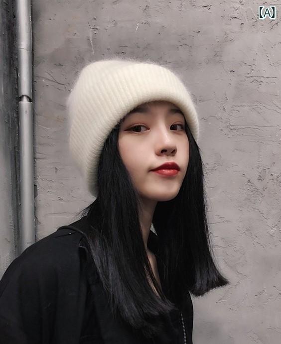 ニット帽 レディース 帽子 かわいい おしゃれ 韓国 秋冬 ウール 無地 暖かい 防寒 ホワイト ブラック グレー|おうち健康生活