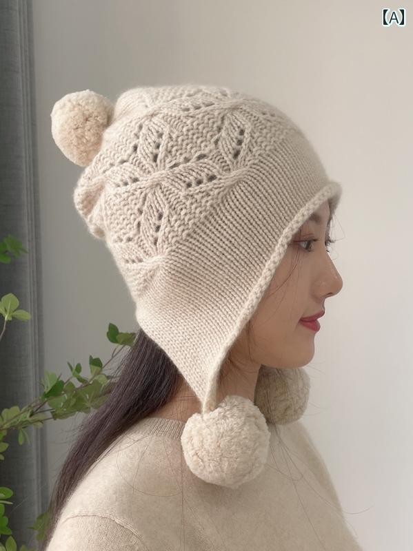 ニット帽 レディース 帽子 かわいい おしゃれ 厚手 秋冬 ウール ファー 耳あて 暖かい グリーン パープル ポンポン