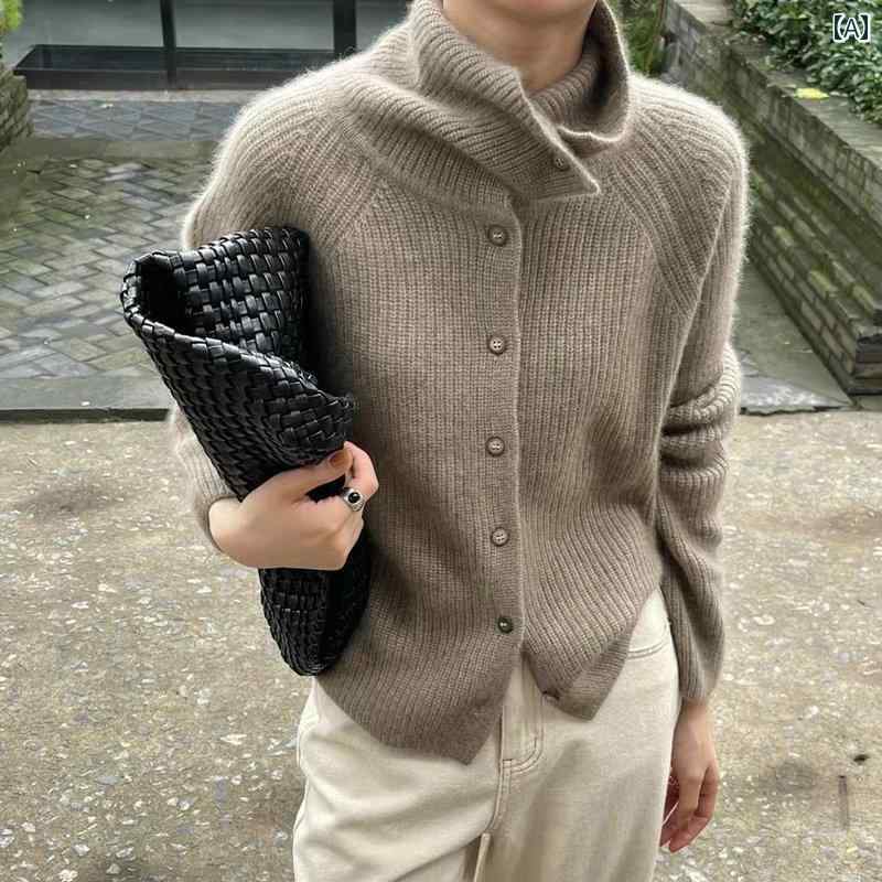 ニット レディース カーディガン おしゃれ カジュアル 大きめサイズ タートルネック 秋冬 セーター 厚手 キャメル ホワイト ブラック