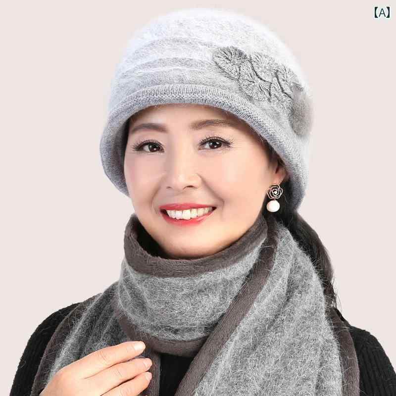 帽子 レディース 婦人 ミセス おばあちゃん 暖かい ウール ニット帽 冬 厚手 グレー レッド パープル