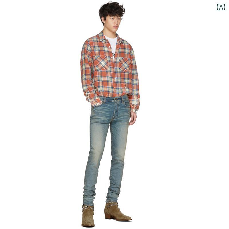 デニムパンツ メンズ ジーンズ ジーパン スキニー レトロ ストレート ジッパー ウォッシュド カジュアル ダメージ クラッシュ ブルー ブラック グレー｜おうち健康生活