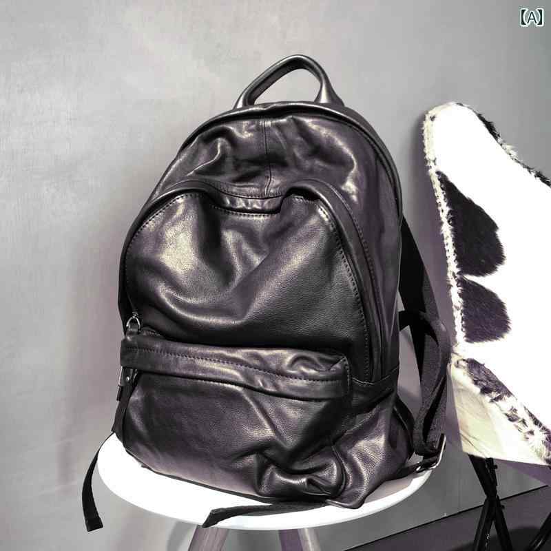 リュック メンズ レザー 革 おしゃれ 鞄 バックパック 旅行 ビジネス パソコン 通勤 ジッパー シンプル ブラック|おうち健康生活