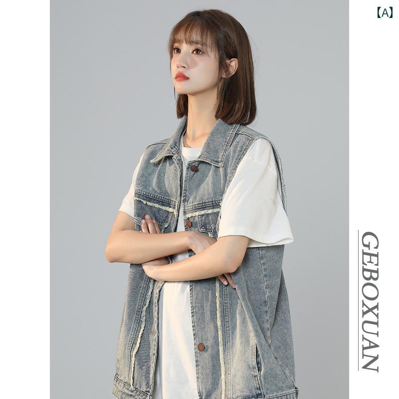 デニム ベスト レディース ノースリーブ ジャケット Gジャン おしゃれ 春夏 大きめ サイズ アメリカン レトロ