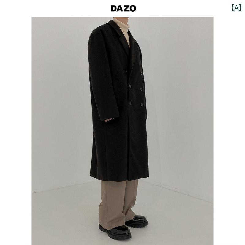 コート メンズ ウール ジャケット 大きめサイズ ダブル おしゃれ 秋冬 厚手 暖かい 韓国 黒 カーキ ロング｜おうち健康生活