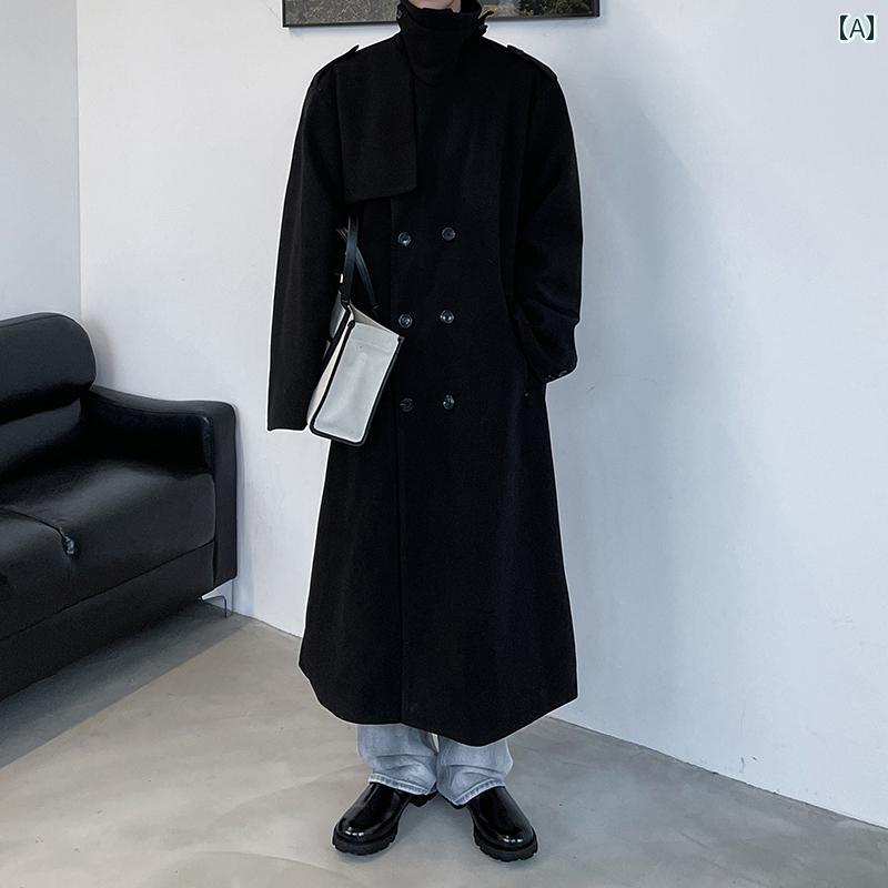 コート メンズ ウール ジャケット ダブル おしゃれ 秋冬 ロング 暖かい 韓国 カジュアル 紳士服 黒｜おうち健康生活