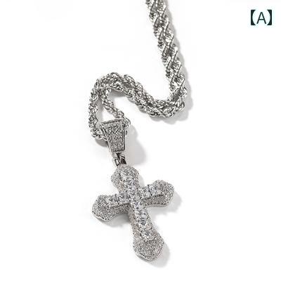 ネックレス メンズ レディース アクセサリー おしゃれ ヒップホップ クロス 十字架 レッド ブルー ピンク ペンダント チェーン