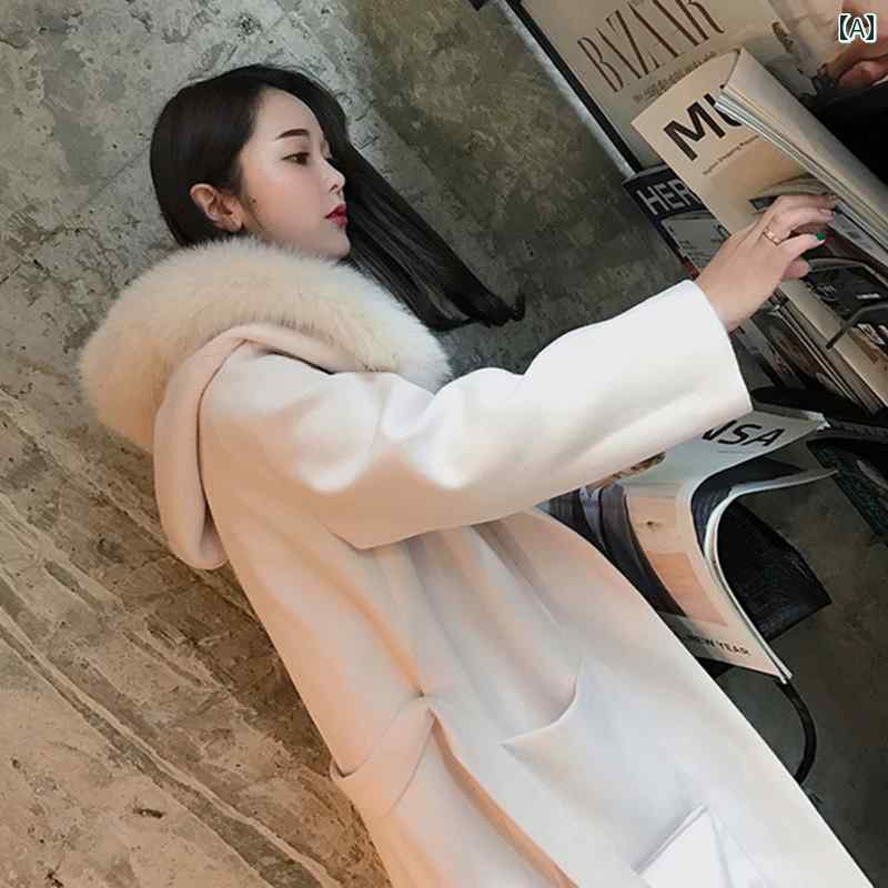 コート レディース アウター おしゃれ 冬 フード付 ファー 襟 ウール 丈 ロング ホワイト｜おうち健康生活