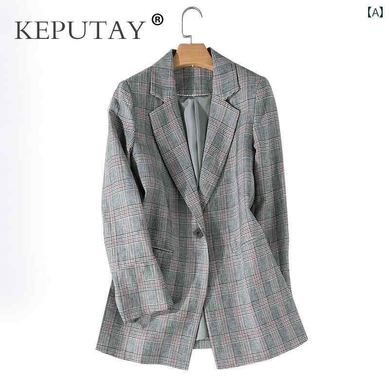 ジャケット レディース ファッション おしゃれ スーツ カジュアル 春秋 ゆったり レトロ 大きめサイズ 丈 チェック
