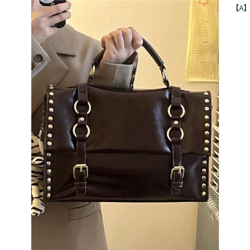 ハンドバッグ レトロ おしゃれ 通勤 通学 ショルダーバッグ 斜めがけ レディース 大容量 レザー 革 レッド