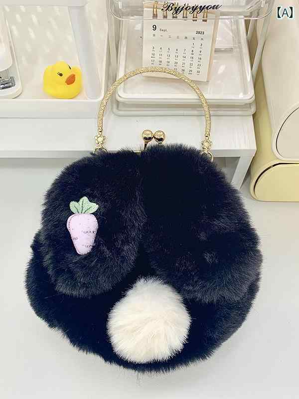 ショルダーバッグ 斜めがけ かわいい おしゃれ レディース 秋冬 ファー パール ウサギ がま口 ブラック ピンク ホワイト