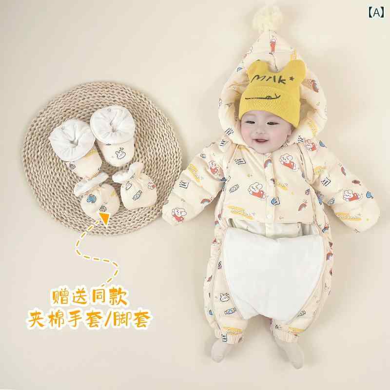 カバーオール ロンパース ダウンコート ジャンプスーツ ベビー 子供服 キッズ おしゃれ かわいい 秋冬 厚手 ベージュ ウサギ｜おうち健康生活