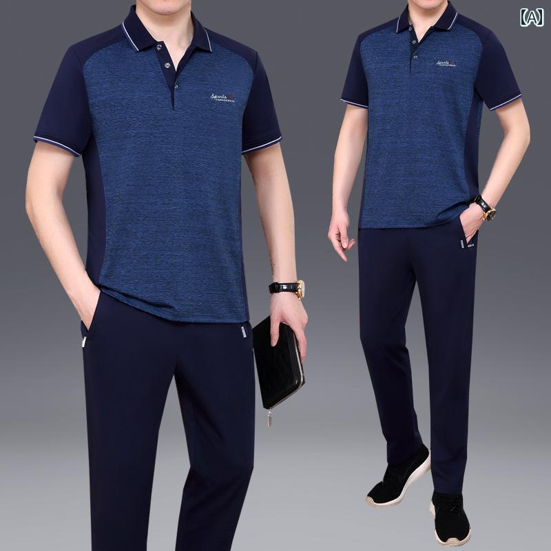 セットアップ ジャージ 上下 メンズ 半袖 大きめサイズ 春夏 Tシャツ お父さん ブルー グリーン パープル｜おうち健康生活