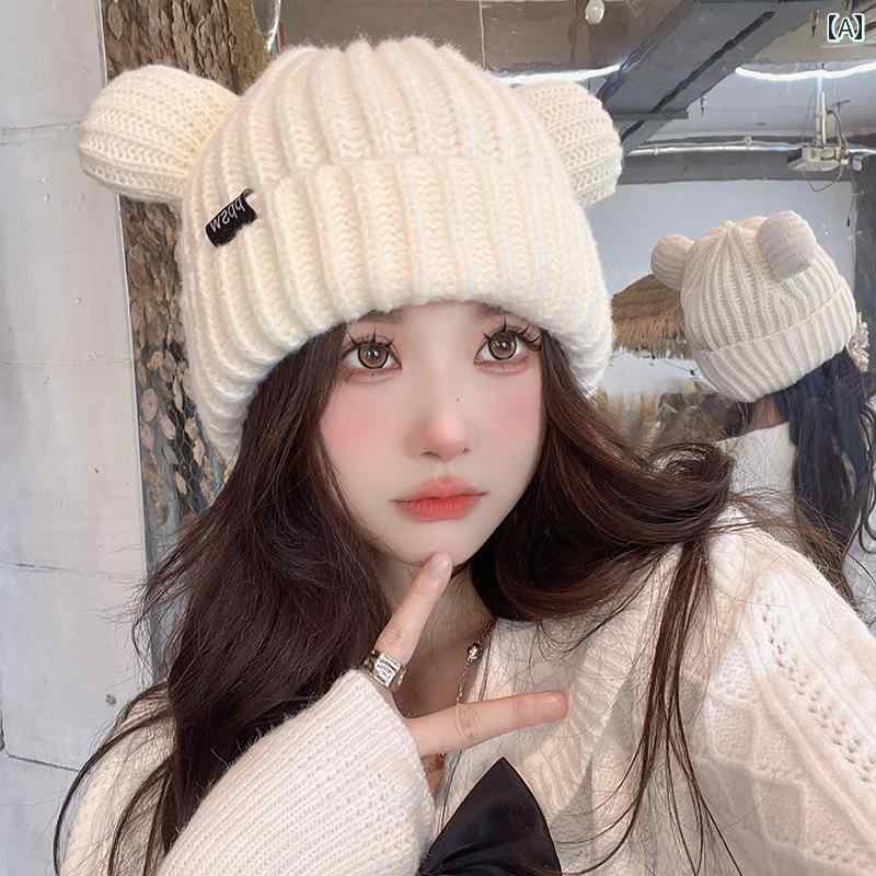 ニット帽 猫耳 帽子 かわいい キュート レディース 秋冬 防寒 暖かい ホワイト ブラック カーキ ファー