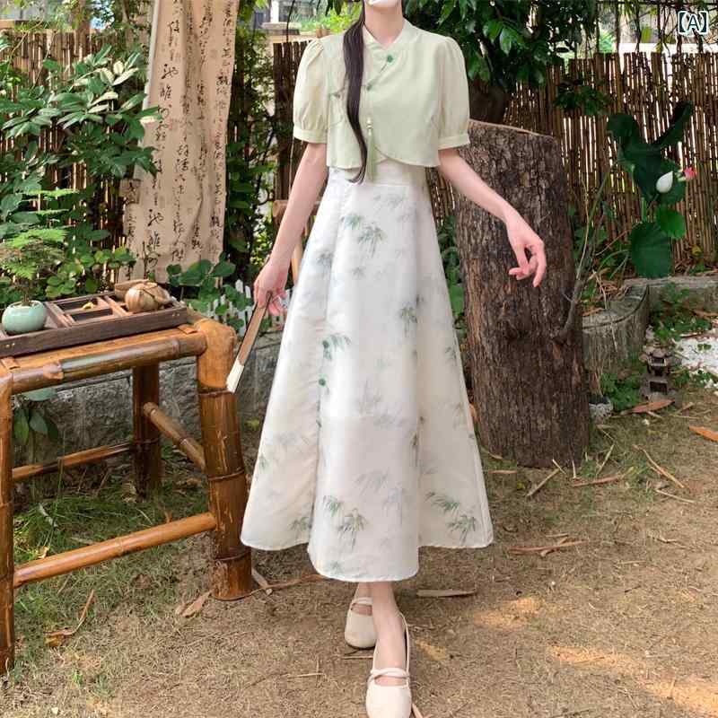 大きめサイズ レディース おしゃれ ファッション カジュアル 上品 フェミニン ワンピース デート 女子会 普段使い スカート 夏 チャイナ風 瞑想 ウェア 肩ひも ドレス セットアップ