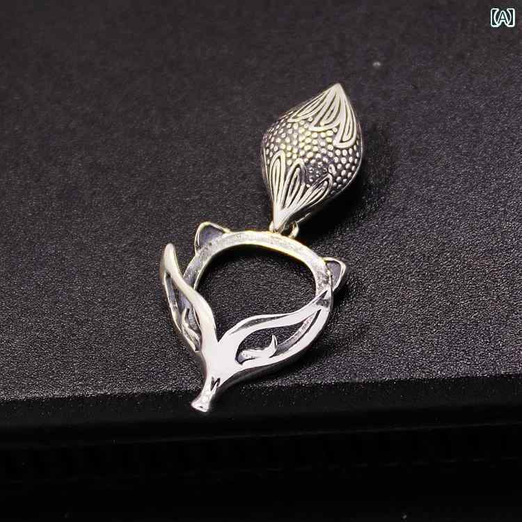 シャンデリヤ 空枠 S925 スターリングしろがね色 ホルダ ー レトロ レディース 引き分け しろがね色 リトル 狐狸 DIY 青色 緑であること ブラッド 琥珀色 象嵌 保持者