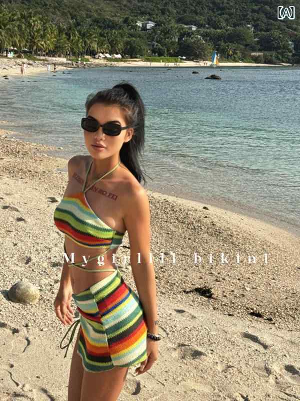 レディース 水着 ビキニ セパレート セクシー ビーチ リゾート ニット ホルター 3点 海辺 休暇