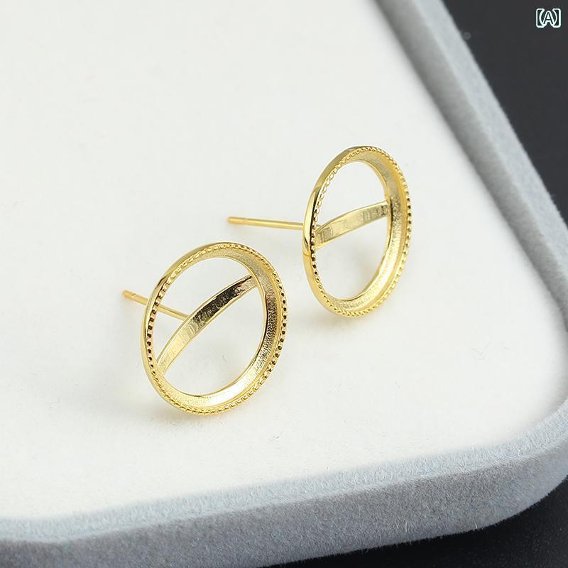空枠 パーツ ピアス イヤリング アクセサリー おしゃれ DIY S925 スターリングシルバー ゴールド シンプル 象嵌 エッジ レディース ギフト