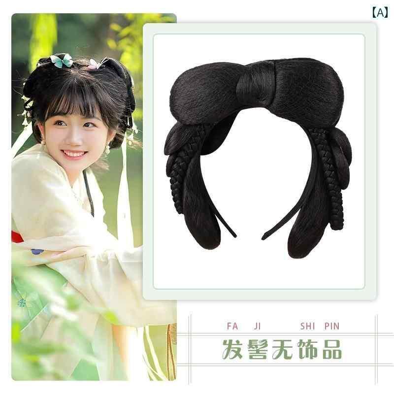 ウィッグ かつら レトロ コスプレ 舞台 演者 小道具 作られた デイリー パッド ヘア バッグ ヘア アクセサリー 漢服 帽子 衣装 オールインワン ヘア フープ バッグ