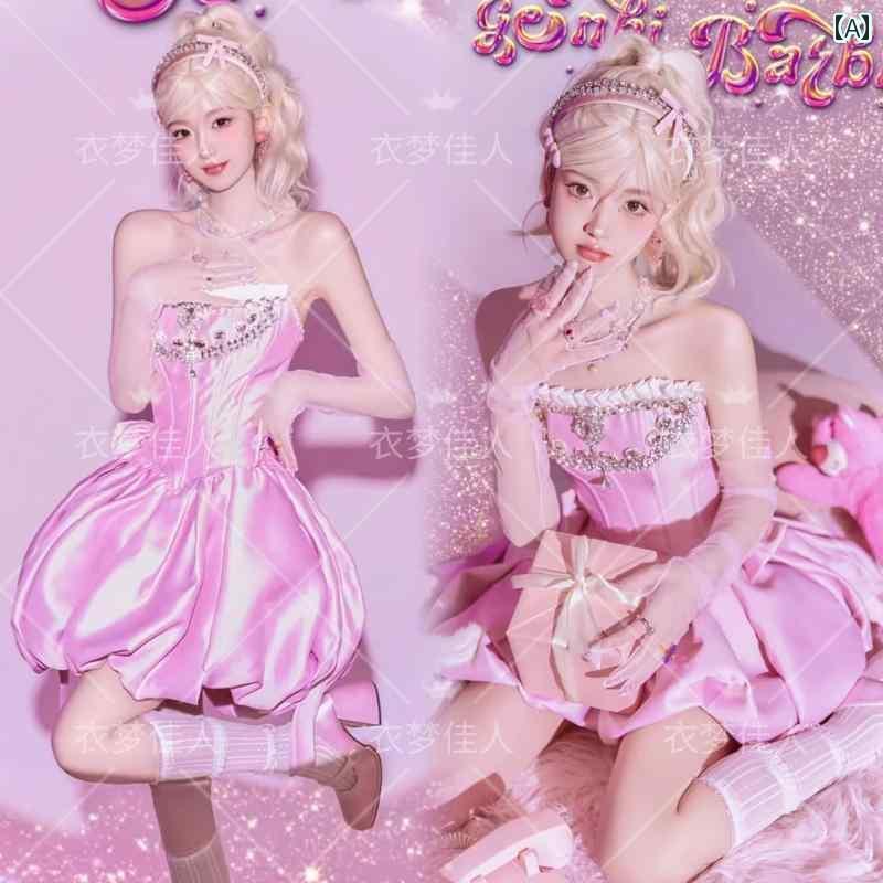 ドレス レディース 撮影 フォト 思い出 記念 ウェデング 結婚式 コスプレ アート ピンク アメリカン 恋人 女の子 誕生日 アート