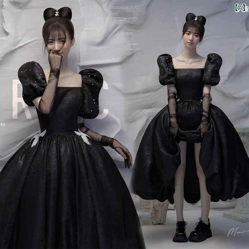 撮影 ドレス 写真 フォト 記念 コスプレ アート 思い出 服 女の子 女の子 女の子 アート レトロ 黒 ウェデング パフスリーブ|おうち健康生活