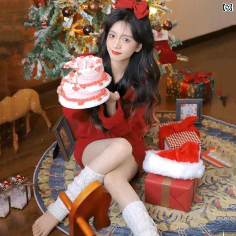 撮影 ドレス 写真 フォト 記念 コスプレ アート 思い出 秋冬 赤 年 クリスマス セーター かわいい 女の子 女の子 衣装 芸術｜おうち健康生活
