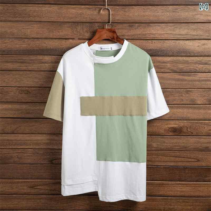 メンズ トップスス 半袖 夏 おしゃれ 非対称 Tシャツ
