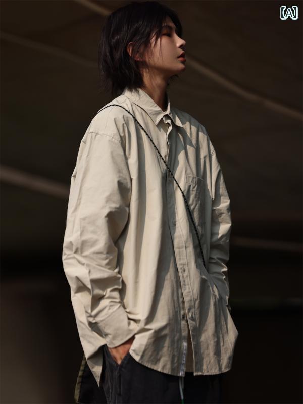 Nobodyknows レトロ シンプル 無地 ベーシックシャツ カップル カジュアル 長袖 シャツ｜おうち健康生活