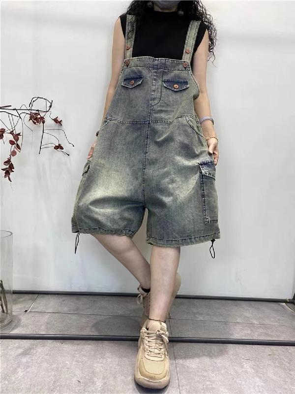 デニム レディース サロペット オーバーオール ショートパンツ 短パン 春夏 薄手 ゆったり 大きいサイズ ハイウエスト 欧米風 ストリート カジュアル