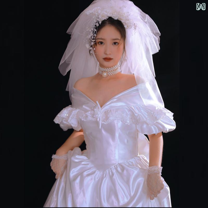 撮影 ドレス 写真 フォト 記念 コスプレ アート 思い出 80年代 母 時代 アンテーク 結婚式 レトロ 宮殿 白 ガーゼ プライベート 服|おうち健康生活