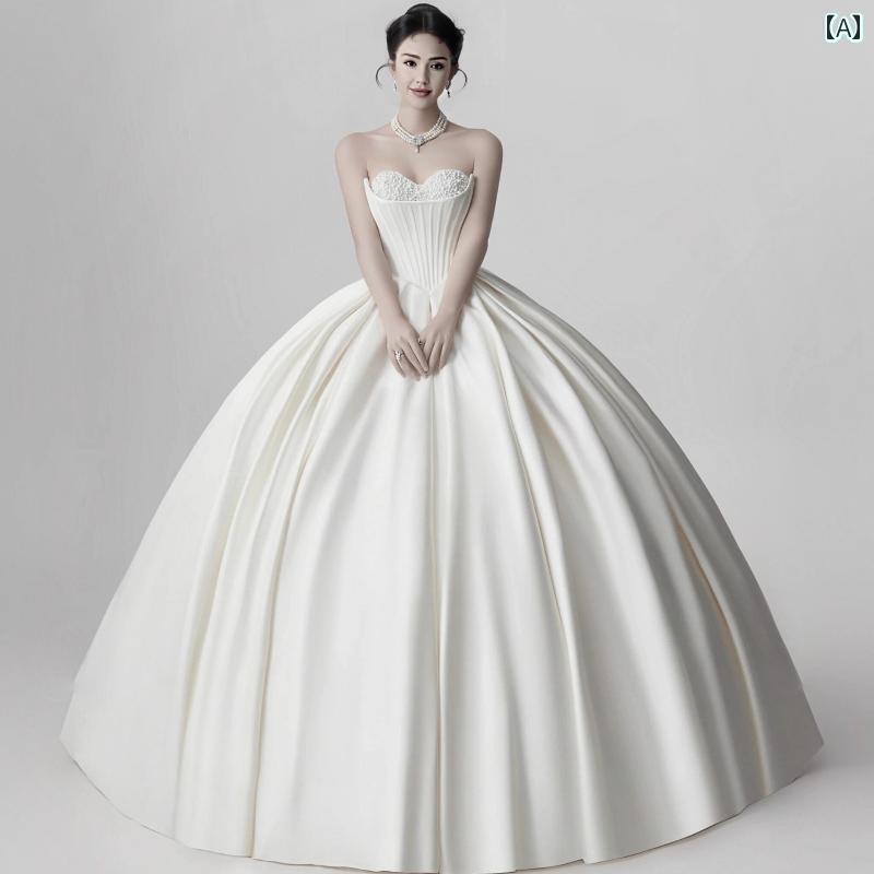 ドレス レディース 撮影 フォト 思い出 記念 ウェデング 結婚式 コスプレ アート スタジオ ウェデング 屋内 服 スモール テール ホワイトサテン ウェデング チューブ トップス