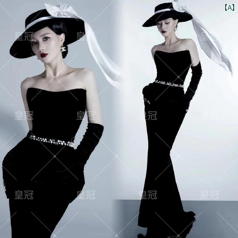 ドレス レディース 撮影 フォト 思い出 記念 ウェデング 結婚式 コスプレ アート フレンチ レトロ 黒 チューブ トップス フッシュテール アート イメージ ポートレート 8,096円