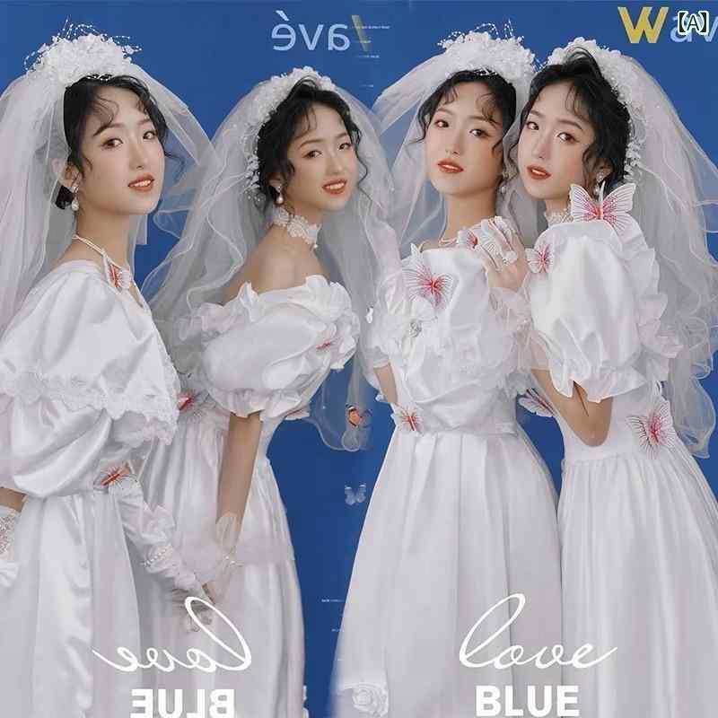 ドレス レディース 撮影 フォト 思い出 記念 ウェデング 結婚式 コスプレ アート スタジオ 服 レトロ ウェデング 宮殿 ゆったり 白 アンテーク スカート 親友 服