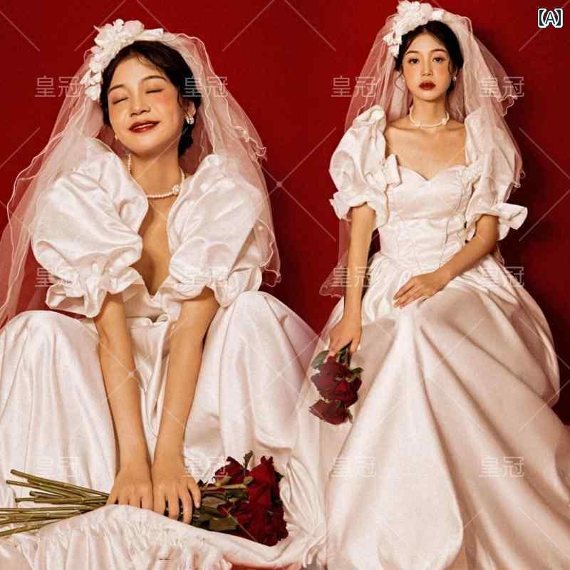 フォトスタジオ 80年代 アンテーク ウェデング フォト レトロ パレス ドレス ガール アート 写真 写真