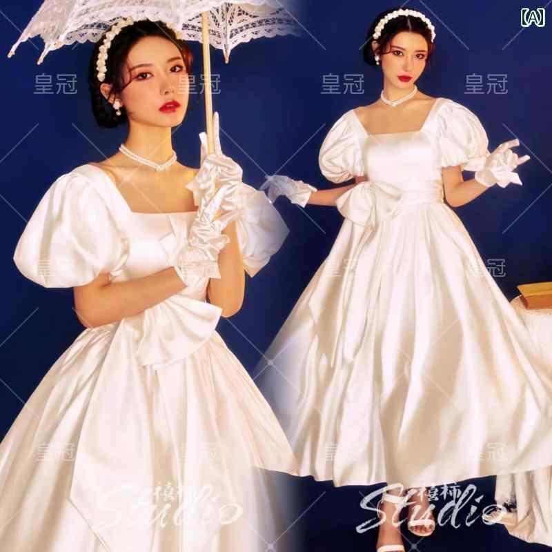映画化 お召しもの 活動写真 写真絵 不死化 コスプレ 工芸 引き出物 レトロ ウェデング 九重の天 白 御嬢さん フレンチ ガーゼ 服 レディースファッション-ドレス