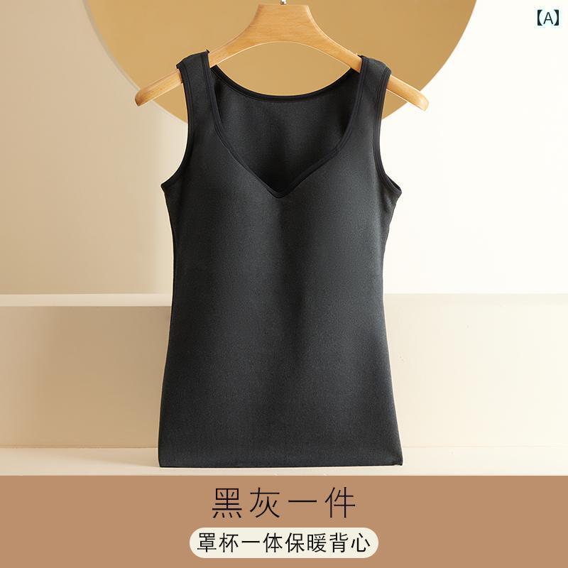 下着 レディース Vネック 魅惑 起毛 厚手 サーマル ベスト 胸パッド タイト フット 防寒 起毛 ベスト サーマル 冬