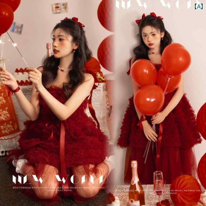撮影 ドレス 写真 フォト 記念 コスプレ アート 思い出 年お祝い 誕生日 赤 女の子 女の子 女の子 パーソナル 衣装｜おうち健康生活