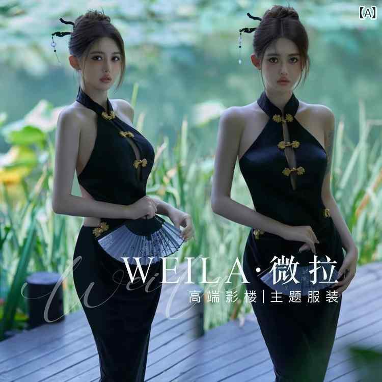 撮影 ドレス 写真 フォト 記念 コスプレ アート 思い出 年 魅惑 中国 レトロ 黒 チャイナ フッシュテール ステージ パフォーマンス|おうち健康生活