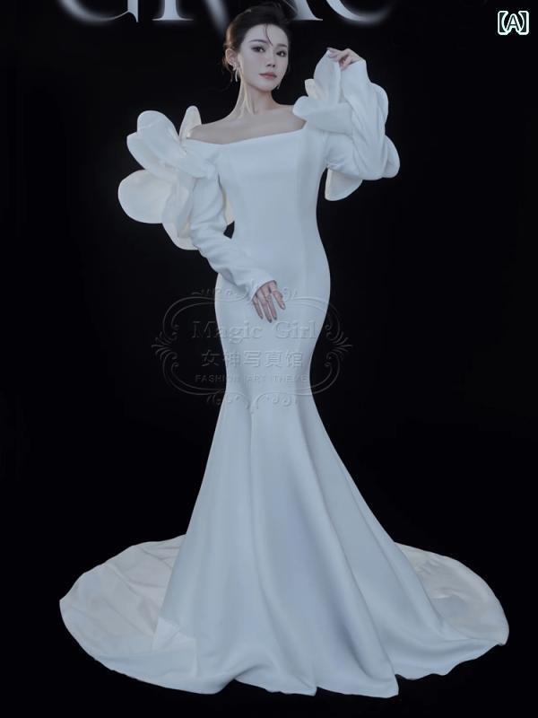 撮影 ドレス 写真 フォト 記念 コスプレ アート 思い出 結婚式服 韓国 雑貨 絵画 画像 サテン ステージ パフォーマンス
