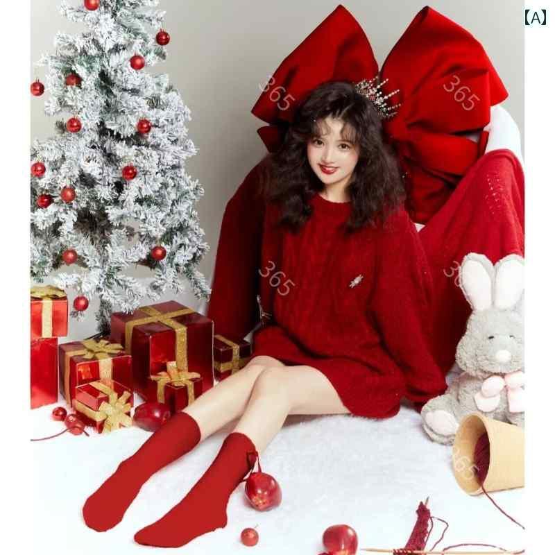 撮影 ドレス 写真 フォト 記念 コスプレ アート 思い出 秋冬 カップル クリスマス 服 赤 年 セーター アート