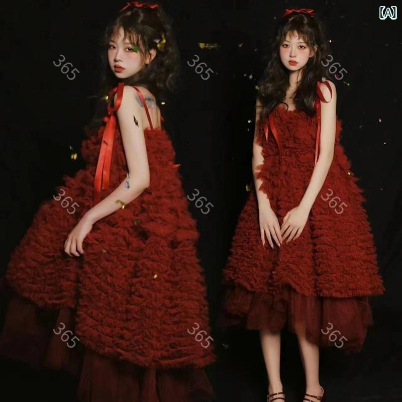 撮影 ドレス 写真 フォト 記念 コスプレ アート 思い出 混合 赤 ウェデング プリンセス スカート 小さめ フレッシュ 女の子 女の子 女の子 アート 服