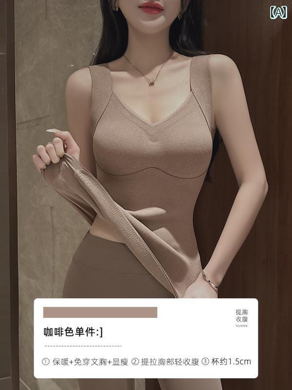 下着 レディース 秋冬 サーマル 胸パッド 起毛 厚手 シームレス インナーウェア 秋服 ロー カラー ベスト