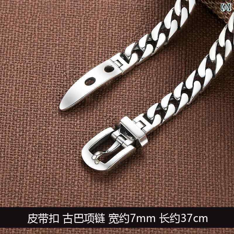 アクセサリー メンズ レディース カップル 夫婦 お揃い ペア スターリングシルバー ベルトバックル キューバ ネックレス ヒップ ホップ 軽量 涼しい 鎖骨 チェーン ネック ネックレス｜おうち健康生活
