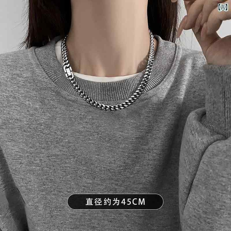 レディース アクセサリー 銀 ネックレス ヒップ ホップ 鎖骨 チェーン キューバ 太い チェーン ン カップル 3