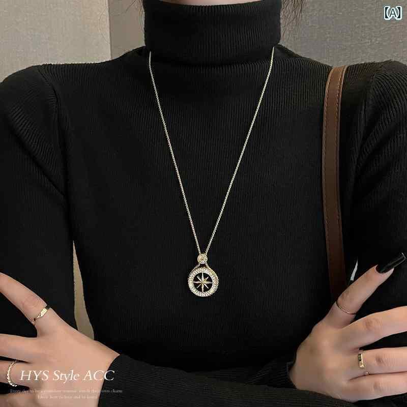 レディース アクセサリー 銀 ネックレス ロング セーター チェーン 六芒星 ペンダント 鎖骨 チェーン