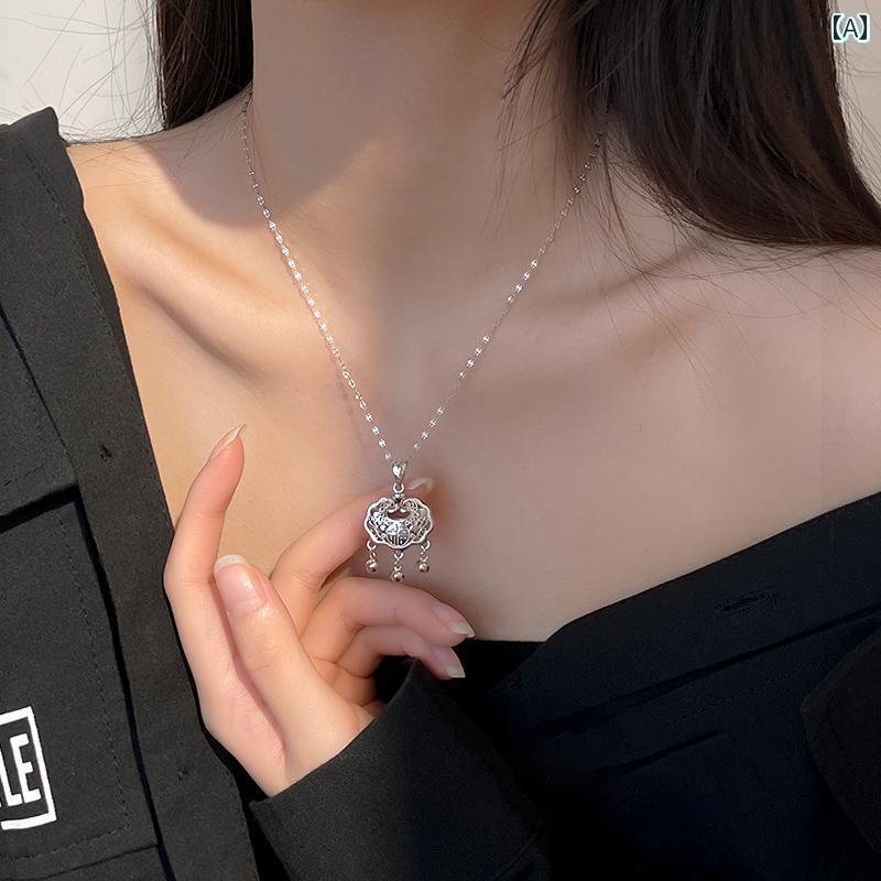 レディース アクセサリー 銀 ネックレス 鎖骨 チェーン 長寿 ロック ペンダント シルバーネックレス
